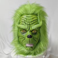 Kalėdinė kaukė žalias pliušinis monstras Grinčo galvos apdangalas cosplay Juokinga vakarėlio latekso kaukė Green furry monster witho beige