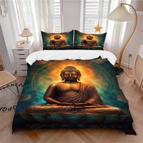 3pcs Buddha Lotus Soft Comfortable Bedding set, For Bedroom, Guest Room And Dorm, All - Season Use, High-Definition Printing139 135x200cm