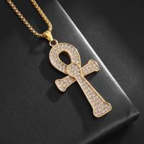 Ankh Raktas Hip-hop Vyriškas ir Moteriškas Madingas Ankh Kryžiaus Pakabukas Karoliai 60CM(Necklace Long)