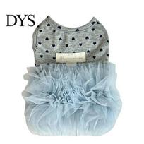 Soft Breathable Dog Dress Blue Tutu Dress, Sleeveless Cute Heart Print Girl Non-restrictive Pet Wear Doggie Princess for Small Dogs Bichon Frise XXS mėlyna