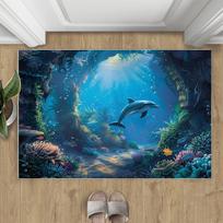 3D optinė iliuzija Vandenyno durų kilimėlis Delfinų ir koralų raštas Sveikinimo kilimas Minkštas neslystantis namų dekoravimo kilimas svetainei, miegamajam 40cm x 60cm