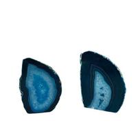 Manufacturer's Natural Agate Raw Stone Book File Book Stand Relies on Single-sided Agate Crystal Candle Holder Decoration (Blue,9-11cm) mėlyna