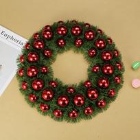 Lush Artificial Christmas Wreath with Red Ball Ornaments Weather Resistant Pine Wreath for Fireplace Mantel Window Party Decor 20*40cm(7.87*15.75 in) žalia