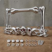 Skull and Bone Plate Frame Flame Accents Motorcycle Registration Glossy Finish Black sidabras