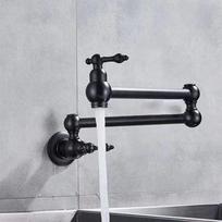 Osha Pie Contemporary Folding Single Cold Wall-Mounted Retractable Kitchen Faucet Brushed Gold Finish Modern Minimalism Ceramic (Matte Black,Brushed) matinė juoda spalva
