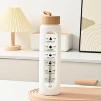 Bamboo Lid Glass Bottle Large Capacity Portable Design for Fitness White Water Drop Scale