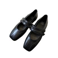 Soft Leather Retro Flat Velcro Shoes for Women, New and Trendy, Suitable for All Occasions. 35 juoda