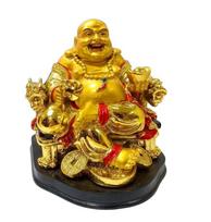 TreegoArt Resin Laughing Buddha On Chair with Ingot And Coin For Home And Office - Pack Of 1 (3 Inche Height) įvairiaspalvis