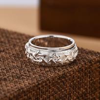 Men's Domineering Rotatable Hexagram Thai Silver Ring - Wide Band Decompression Index Finger Ring Size 16 (56mm)