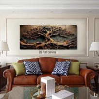 1pcs Carving Golden Tree of Life Canvas Wall Painting Modern Abstract Home Decoration Living Room Bedroom Office Wooden Texture (as the picture,50x100cm No Frame)