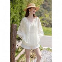 Designer French Lace Loose Shirt M abrikosas