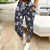 Summer Ladies Flower Printed Sweatpants Loose Fit Drawstring Joggers Elastic Cuff Daily Casual Pants XS juoda