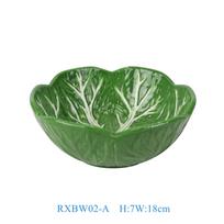 RXBW02-A-B-C-E High Quality Green and White Bok Choy Pattern Ceramic Bowl in Stock for Wedding Party Gifts Kitchen 7 Inch