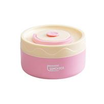 Round Shape Insulated Lunch Box Practical Thermal  Lunch Container Ceramic Liner Lunch Box  Outdoor Pink-300ML