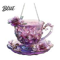 Violetinės Rožės Arbatos Puodelio Ornamentas Kavos Puodelio Pakabukas su 60cm Metaliniu Grandinėle gray