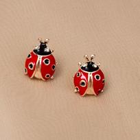 Pinkdudu Cute Red Ladybug Drip Glaze Beetle Stud Earrings Personality Trendy Insect Earrings for Women Versatile Fashion Accessory PD2540 raudona
