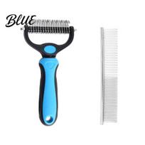 Knot Remover Dog Brush Pet Detangling Rake with Comb Double-Sided Undercoat Cat Dematting Brush Deshedding Removes Tangles And Loose Fur mėlyna