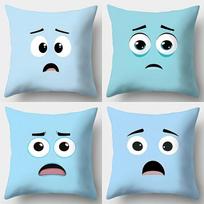 4Pcs Set, Sofa Pillowcase, Light Blue Large Eye Expression Pillowcase, 17.7  * 17.7 , Single-Sided Print, Home Decoration, Peach skin 18*18(CM)-4Pcs
