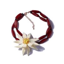 Rankų darbo didelės gėlės Choker karoliai Rankos grandinėlė Gėlių auskarai-studukai Bambuko gėlės Papuošalų rinkinys Mergaitėms Necklace-Red