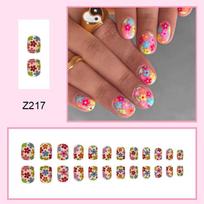 24pcs Press On Nails Summer Fresh Whitening Manicure Colorful Flower Short Square False Nails Gentle Temperament Wearable False Nails