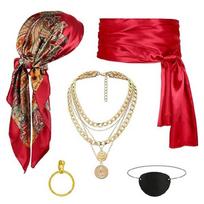 Captain Pirate Costume Pirate Bandana Sash Necklace Earrings Pirate Costume Accessories Set Halloween Cosplay Costumes 1