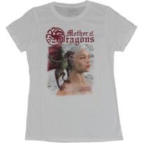 Game of Thrones Girls Juniors T-Shirt - Khaleesi Photo with Baby Dragon Image (Large) White S balta