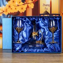 European Enamel Crystal Glass Red Wine Decanter & Goblet Gift Set