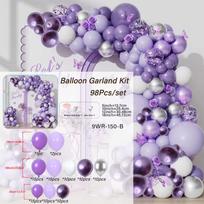 98 vnt. Metalinės violetinės spalvos balionų girliandos rinkinys, Metaliniai violetiniai, sidabriniai, balti balionai vestuvėms, gimtadieniui, metinėms dekoruoti Other