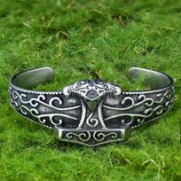 Norse Mythology Viking Thor Hammer Stainless Steel Men's C-shaped Open Bracelet one size(17-20cm)