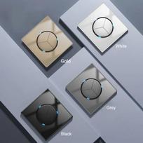 Custom Electrical Light Tempered Glass Switches Panel Socket Gang UK US EU Standard Wall Electric Switch Sockets Four Colors LED 86mm*86 mm&Eu Standard pilka