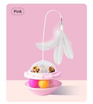 Interactive Cat Tumbler Toy with Feather and Catnip Balls Eco-Friendly Removable Teaser Wand Self-Entertaining Pet Toy (Pink,S) rožinė