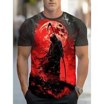 Fashion Men's 3D Grim Reaper Pattern Print T-shirt Street Style Skull Graphic T Shirt Summer Casual Man Streetwear Tops M