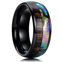 Madingas 8 mm juodas titano vestuvinis žiedas vyrams, moteriškas, spalvotas abaloninis apvalkalas ir mėlynas opalinis žiedas su inkrustacija Vyriški vestuvių vakarėlio papuošalai 9