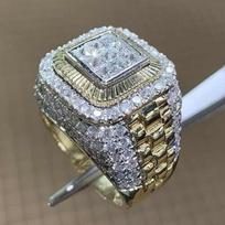 Luxurious Men's Gold Color Natural Birthstone Crystal Ring Anniversary Banquet Ring Luxury Wedding Band Jewelry 11