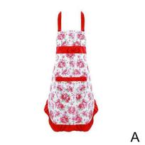 Woman Bowknot Flower Pattern Apron Adult Bibs Home Cooking Baking Coffee Shop Cleaning Sleeveles Aprons Kitchen Accessories raudona