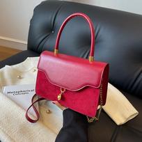 Red Wedding Retro Velvet Bag Women'S Messenger Portable Small Square Bag High Texture Portable Bridal Bag one size fits all bordinė