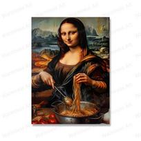 Juokinga Mona Liza su verdamais itališkais makaronais Sienų piešimas drobė Mieli plakatai ir spaudiniai virtuvės namų dekoravimui 30x45cm no frame balta
