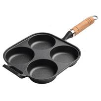 Zhi Shi Cast Iron 4-Hole Egg Frying Pan with Spatula & Brush