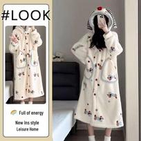 2025 Autumn/Winter Coral Fleece Cartoon Dachshund Couple One-Piece Sleep Robe - Thickened and Lined. Extra Large black