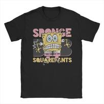 Vintage T-Shirt Beach S-Spongebobs Fashion T Shirts Scared Spongents   100 Cotton Tshirt for Male Awesome Loose Short Sleeve ... S įvairiaspalvis