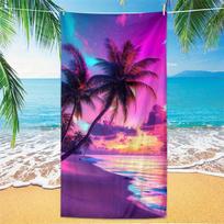 Beach towel palm tree sunset pattern sun protection windproof suitable for beach pool camping travel beach blanket W40*H60(CM)