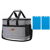 40L Picnic Cooler Bag with Zipper Closure, OXFORD Waterproof, EVA Foam Insulated, 2 Ice Packs, 47x28.5x30 cm, Gray Black pilka spalva