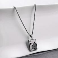 Titanium Steel Playing Card Ace of Spades Long Necklace Sweater Chain Men's Trendy Brand Hip-Hop Pendant Trend 60CM