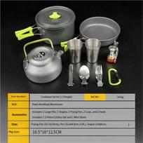 Hot Selling  Outdoor Camping Cookware Set Portable Tableware Kettle Set Boiler Head žalia
