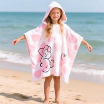 Children's Microfiber Hooded Cape Bath Towel Poncho Quick-Dry Beach Robe with Cartoon Print for Child Wearable 299 and Below&60*120cm rožinė