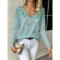 Summer Women's 3D Printed V-Neck Long Sleeve T-Shirt Fashion Versatile Breathable Trend Casual S