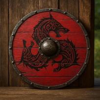 Handmade Wooden Viking Shield: Norse Dragon Design, Cosplay LARP Decor