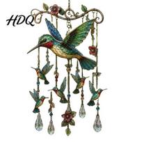 Hummingbird Wind Chimes Chimes with Crystal Pendants Metal Outdoor Pastoral Decoration Rainbow Light Reflection Durable Chime for Garden Yard Decor A