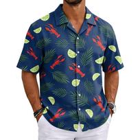 Men's Cuban Collar Shirt Hawaiian Summer Casual M violetinė