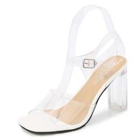 Moteriški batai permatomi metaliniai sagtis aukštakulniai krištoliniai plokščiakulniai paprasti seksualūs sandalai Modelis Catwalk B88 Series 9cm LFD 35 balta